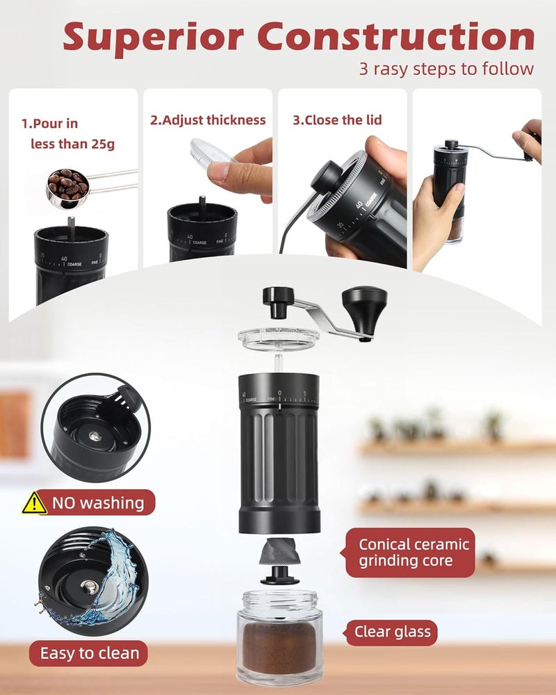 GCCTXG GCCTXC Manual Coffee Grinder with Ceramic Burr Handheld Hand Crank Espresso Grinder for Coarse Drip Fine Pour Over French Press Small Portable for Travel Camping Quiet Adjustable with Grind Settings - Image 5